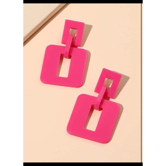 Hot pink earrings Big fuchsia acrylic chain chunky pink statement earrings - Picture 5 of 5